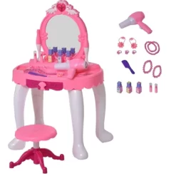 Qaba Children Dressing Table Set Girls Pretend Princess Vanity Table With Music Lightening Pink -Qaba GUEST a54dc28c 218e 481b bf36 9a39fdd6e57a