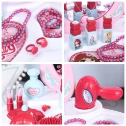Qaba Kids Vanity Set Makeup Table Princess Pretend Play For Girls With Lights, Sounds, Stool, Magic Wand Remote, Mirror And Makeup Accessories -Qaba GUEST af51ea71 292c 4ae8 8932 89aca87ce693