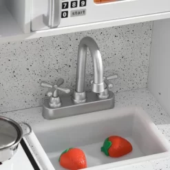 Qaba Wooden Play Kitchen With Easy Toy Organizer Bins, Latte Maker Pretend Play Kitchen Set With Stove Sound Effects, Preschool Toy Playset -Qaba GUEST af56db97 888a 4986 a773 8ffde40248bb