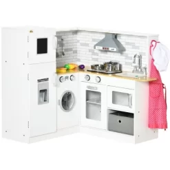 Qaba Corner Play Kitchen Set With Sound Effects And Tons Of Countertop Space, Kids Kitchen With Washing Machine, Food Toys, Ice Maker, Ages 3-6, White -Qaba GUEST b05c8284 7f0e 4ddd 83a2 21e794dc09df
