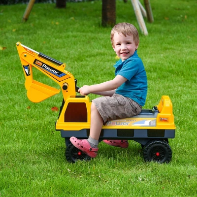 Qaba No Power Construction Ride On Toy Construction Truck, Multi-functional Excavator Digger With Workable Digging Bucket, Yellow 1 Qaba No Power Construction Ride On Toy Construction Truck, Multi-functional Excavator Digger With Workable Digging Bucket, Yellow