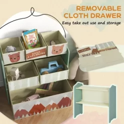 Qaba Kids Toy Organizer And Kids Easel Set With 6 Storage Bins, Paper Roll, Blackboard, Whiteboard, Cute Bear Design, For Ages 3-8 Years, Green -Qaba GUEST b5077090 d336 49b8 8408 90fea0d3a8fd