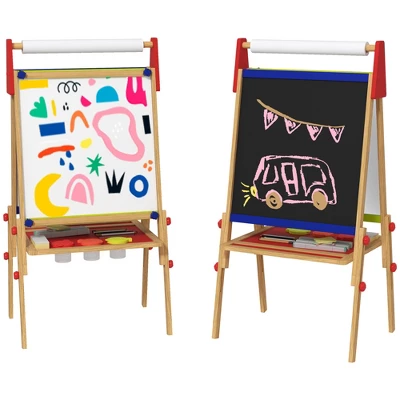 Qaba Easel For Kids, 3 In 1 Kids Art Easel With Paper Roll, Whiteboard, Chalkboard, Double Sided & Adjustable Height Wooden Toddler Easel, Nature Wood 6 Qaba Easel For Kids, 3 In 1 Kids Art Easel With Paper Roll, Whiteboard, Chalkboard, Double Sided & Adjustable Height Wooden Toddler Easel, Nature Wood - Image 6