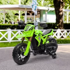 Qaba Kids Motorcycle, 6V Battery Powered Dirt Bike With Training Wheels, Horn & Start Sound, Electric Motorcycle For Kids 3-8 Years, Green