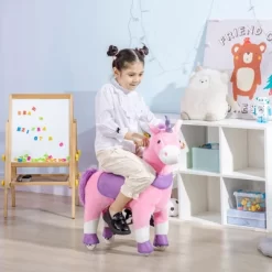 Qaba Ride On Real Walking Unicorn With Sparkly Horn, Soft Plush Ride On Rocking Horse Bearing 176lbs, Imaginative Interactive Toy For Kids, Unicorn -Qaba GUEST c0a217a3 628d 4526 b1a2 87d55e328912