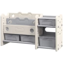 Qaba Kids Toy Storage, 2 Tier Toy Organizer With 4 Storage Boxes, Bookshelves For Kids Room, Nursery, Playroom, Cream White -Qaba GUEST c2becef6 8200 474c 809d a3e9d0390cda