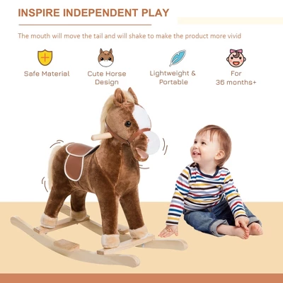 Qaba Kids Plush Toy Rocking Horse Ride On With Realistic Sounds - Brown 2 Qaba Kids Plush Toy Rocking Horse Ride On With Realistic Sounds - Brown - Image 2