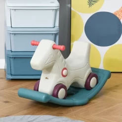 Qaba Kids 2 In 1 Rocking Horse & Sliding Car For Indoor & Outdoor Use W/ Detachable Base, Wheels, Smooth Materials, Gray And Green -Qaba GUEST c8dd5d32 2251 4410 aebc 61211e7b43c5