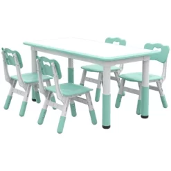 Qaba Kids Table And Chair Set With 4 Chairs, Adjustable Height, Easy To Clean Table Surface, For 1.5 - 5 Years Old -Qaba GUEST ce77aae1 c513 44f0 b087 0763280c0b4f