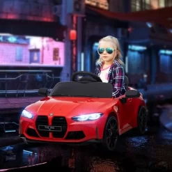Qaba BMW M4 Licensed Kids Electric Car, 12V Ride On Car With Remote Control, Suspension, Handle Attachment, LED Lights, Music, Soft Start