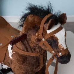 Qaba Kids Metal Plush Ride-On Rocking Horse Chair Toy With Realistic Sounds - Dark Brown/White -Qaba GUEST d55b0b6e fa53 4c6a aaf5 75189ec0dd83