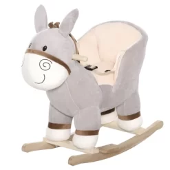 Qaba Kids Rocking Chair, Plush Ride On Rocking Horse Donkey With Sound, Wood Base Seat, Safety Belt, Baby Toddler Rocker Toy For 18 - 36 Months, Gray -Qaba GUEST d658cf7a 986f 41b3 a27d 905de894f062