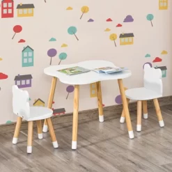 Qaba Kids Table And Chair Set For Arts, Meals, Lightweight Wooden Homework Activity Center, Toddlers Age 3+, White -Qaba GUEST d9344b83 32e4 4d43 af08 b97952a03436
