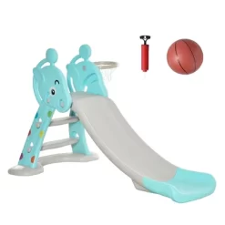 Qaba 2 In 1 Kids Slide With Basketball Hoop Toddler Freestanding Slider Playset For Indoor/Outdoor Use Slipping Climber Playground Set Ages 1.5-4 Blue -Qaba GUEST da259407 86a8 4a41 8a55 0001f4900e2f