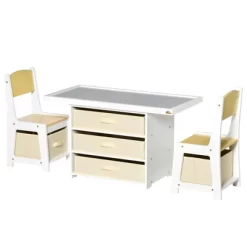 Qaba 3-in-1 Activity Table And Chair Set, Modern Kids Writing Desk Set, Bricks And Roads Style Table And Chair Set, 3pc Total, White -Qaba GUEST da84bcfb bb7c 476f 90be 937af614539f