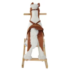 Qaba Kids Plush Ride-On Toy Rocking Horse Toddler Plush Animal Rocker With Nursery Rhyme Music - Light Brown / White -Qaba GUEST dfaeaeeb 49c1 42d8 82af a8b9daecb33e