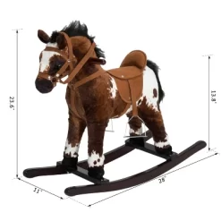 Qaba Kids Metal Plush Ride-On Rocking Horse Chair Toy With Realistic Sounds - Dark Brown/White -Qaba GUEST e4f0fee5 b291 44f2 8883 73a83fdbfce6