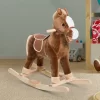 Qaba Kids Plush Toy Rocking Horse Ride On With Realistic Sounds - Brown