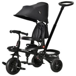 Qaba Baby Tricycle 4 In 1 Trike, Reversible Angle Adjustable Seat Removable Handle Canopy Handrail Belt Storage Footrest Brake For 1-5 Years Old Black -Qaba GUEST e65c0c77 2087 4f5f 9d2c e047e1c9cc9a