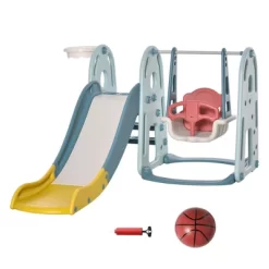 Qaba 4 In 1 Toddler Slide And Swing Set With Adjustable Seat Height And Basketball Hoop, Freestanding Kids Climber Slide Playset With Basket Ball -Qaba GUEST e9712d48 f747 427e 84d5 b49918f7ff43