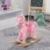 Qaba Kids Ride On Rocking Horse Toddler Plush Toy With Realistic Sounds And Swinging Tail For 3 Years Old Children