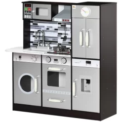 Qaba Wooden Play Kitchen With Lights Sounds, Kids Kitchen Playset With Washing Machine, Water Dispenser, Microwave, Range Hood, Refrigerator -Qaba GUEST ef108261 6dbf 4677 83e8 be6e3fba9072