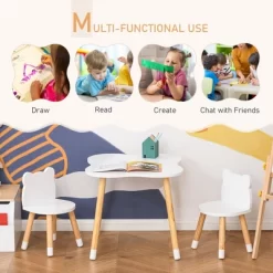 Qaba Kids Table And Chair Set For Arts, Meals, Lightweight Wooden Homework Activity Center, Toddlers Age 3+, White -Qaba GUEST f65fa918 e1d8 4a0b b3de 89a46b3a22b5