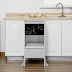 Qaba Kids Foldable Kitchen Step Stool With Chalkboard And Lockable Handrail For Children 3-6 Years Old -Qaba GUEST f73ff427 577e 447c 8346 11dc23886616