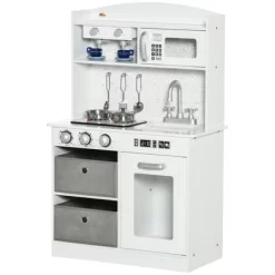 Qaba Wooden Play Kitchen With Easy Toy Organizer Bins, Latte Maker Pretend Play Kitchen Set With Stove Sound Effects, Preschool Toy Playset -Qaba GUEST fe1a7077 1f94 4924 a8b7 09c384de57da