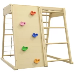 Qaba 5-in-1 Indoor Jungle Gym Playground With Swing, Climbing Wall, Rope & Wood Climber, Monkey Bars, Toddler Climbing Toys, Natural Wood -Qaba GUEST ffd3b56d cc96 4d7b a07f c33d81eff7b6